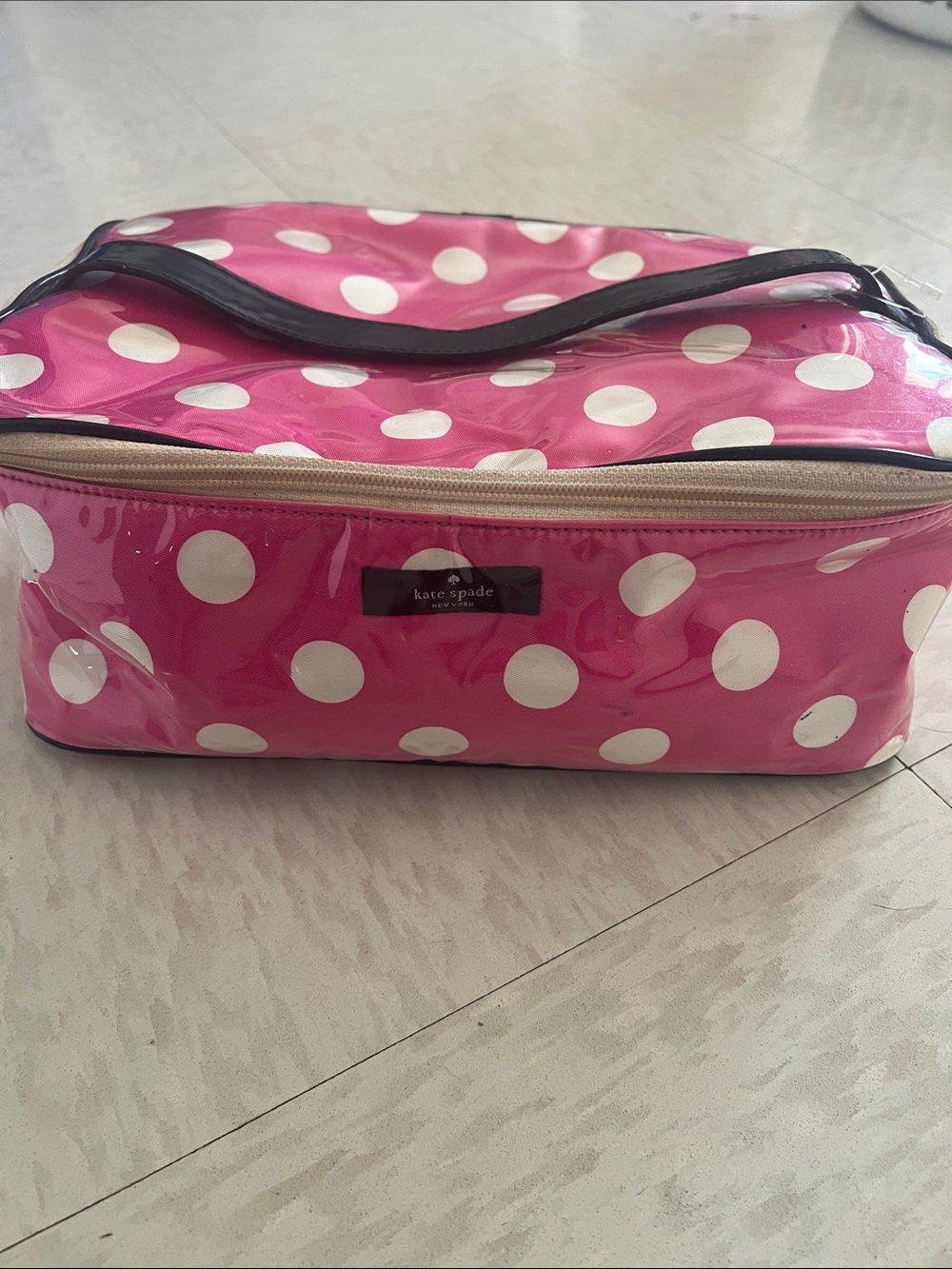 Kate Spade Large Fuchsia & White Polka Dot Cosmetic Bag